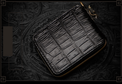 Handmade Leather Chinese Dragon Tooled Mens billfold Wallet Cool Chain Wallet Biker Wallet for Men