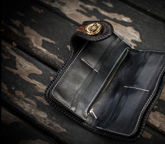 Handmade Leather Tooled Long Carp Mens Chain Biker Wallets Cool Leather Wallet With Chain Wallets for Men