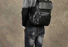 Genuine Leather Mens Cool Backpack Large Black Travel Backpack Hiking Backpack for men
