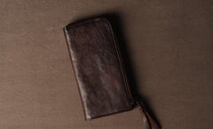 Leather Mens Cool Long Leather Wallet Phone Zipper Clutch Wallet Wristlet Wallet for Men