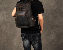 Leather Mens Cool Backpack Large Coffee Travel Backpack School Backpack for men