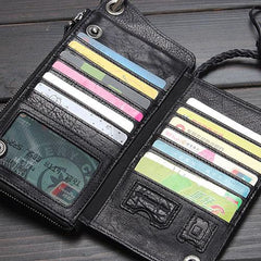 Handmade Mens Cool Long Leather Chain Wallet Cards Biker Trucker Wristlet Wallet