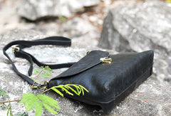 Handmade black cute purse leather crossbody bag shoulder bag women - EverHandmade