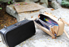 Handmade black purse leather crossbody bag purse shoulder bag for women - EverHandmade