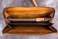 Genuine Leather Wallet Zip Long Wallet billfold Wallet Purse For Men Women
