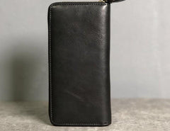 Genuine Leather Mens Cool Long Leather Wallet Zipper Clutch Wristlet Wallet for Men