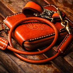 Handmade Leather Tibetan Tooled Mens billfold Wallet Cool Small Chain Wallet Biker Wallet for Men