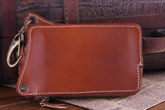 Genuine Leather Mens Cool Phone Key Wallet Card Slim Wallet Key Holder Car Key Case for Men