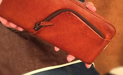 Genuine Leather Mens Cool Long Leather Phone Wallet Zipper Clutch Wristlet Wallet for Men