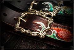 Handmade Leather Tooled Carp Mens Belt Cool Leather Men Belt for Men
