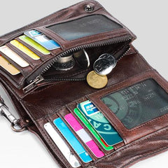 Genuine Leather Mens Chain Biker Wallet Cool Leather Wallet Small Wallets for Men