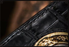 Handmade Leather Crocodile Skin Tooled Mens billfold Wallet Cool Chain Wallet Biker Wallet for Men