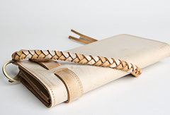 Handmade leather trucker wallet chain biker wallet long wallet beige leather men - EverHandmade