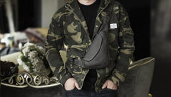 Cool Leather Mens Chest Bag Sling Bag Sling Crossbody Bag Travel Sling Bag for men