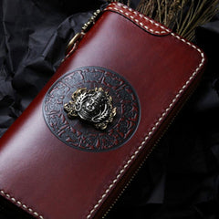 Handmade Leather Mens Chain Biker Wallet Cool Leather Wallet Long Phone Wallets for Men