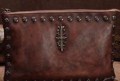 Genuine Leather Rivet Handbag Clutch Vintage Crossbody Bag Shoulder Bag Purse For Women - EverHandmade