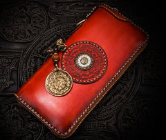 Handmade Leather Mens Tibetan Chain Biker Wallet Cool Leather Wallets Long Clutch Wallets for Men