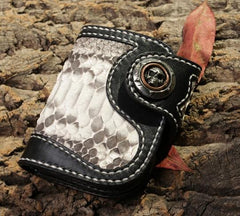 Handmade Leather billfold Mens Chain Biker Wallet Cool Boa Skin Wallet With Chain Wallets for Men