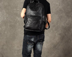 Leather Black Mens Cool Backpack Large Travel Backpack Hiking Backpack for men