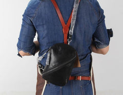 Handmade Genuine Leather Mens Cool Chest Bag Sling Bag Crossbody Bag Travel Bag Hiking Bag for men