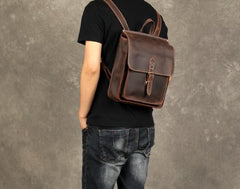 Leather Mens Cool Backpack Messenger Bag Coffee Travel Backpack Hiking Backpack for men