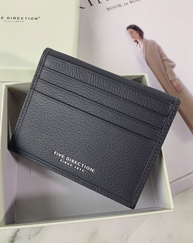 Minimalist Women Dark Gray Leather Slim Card Holders Small Card Wallet Cute Card Holder Credit Card Holder For Women