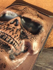 Handmade Genuine Leather Mens Clutch Cool Long Wallet Skull Zipper Clutch Wristlet Wallet for Men