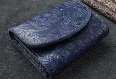 Handmade billfold trifold leather wallet flowral leather billfold wallet for men women - EverHandmade