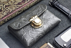 Handmade card leather change coin wallet flowral leather billfold wallet for men women - EverHandmade