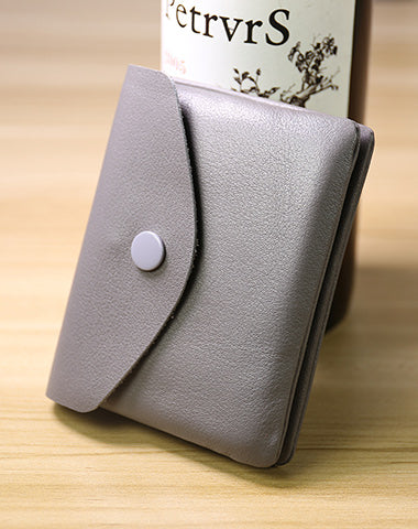 Cute Women Gray Leather Mini Billfold Wallet Handmade Coin Wallets Slim Change Wallets For Women