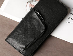Leather Mens Cool Long Wallet Zipper Clutch Wristlet Long Wallet for Men