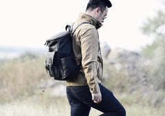 Cool Genuine Leather Mens Backpack Large Black Travel Backpack Hiking Backpack for men