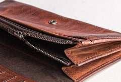 Handmade leather long wallet leather men phone clutch vintage wallet for men