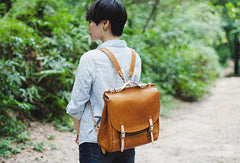 Handmade Leather backpack bag shoulder bag black brown for unisex leather messenger bag
