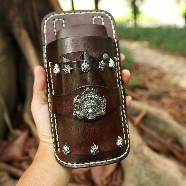 Cool Coffee Leather Mens Hairstylist Tool case - Back View