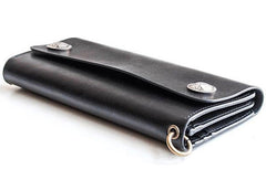 Cool Handmade leather biker chain wallets leather chain men Black long wallet - EverHandmade