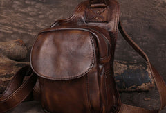 Leather Mens Cool Chest Bag Sling Bag Sling Crossbody Bag Travel Sling Bag for men