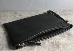 Genuine Leather Mens Clutch Cool Slim Wallet Zipper Clutch Wristlet Wallet for Men