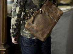 Genuine Leather Mens Cool Chest Bag Sling Bag Crossbody Bag Travel Bag Hiking Bag for men