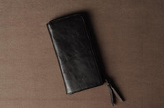 Leather Mens Cool Long Leather Wallet Phone Zipper Clutch Wallet Wristlet Wallet for Men