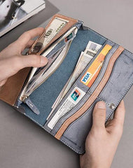 Handmade Leather Mens Clutch Wallet Cool Leather Wallet Long Phone Wallets for Men