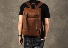 Genuine Leather Mens Cool Backpack Large Black Fashion Travel Backpack for men