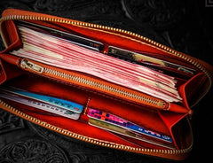 Handmade Leather Mens Tibetan Chain Biker Wallet Cool Leather Wallets Long Clutch Wallets for Men