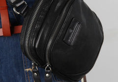 Genuine Small Black Leather Mens Cool Chest Bag Sling Bag Crossbody Pack for men