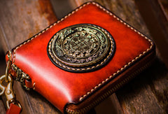 Handmade leather Mens Tibet Small biker wallet zipper billfold Chain Wallet for Men - EverHandmade