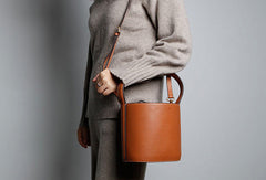 Genuine Leather Cute Bucket Bag Handbag Crossbody Bag Shoulder Bag Women Leather Purse