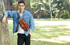 Cool Leather Mens Sling Bag Shoulder Sling Bag Chest Bag for men
