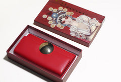 Genuine leather Bifold Cute billfold clutch purse long wallet purse clutch women - EverHandmade