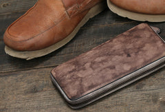 Cool leather mens long wallet vintage zipper long clutch wallet for men - EverHandmade