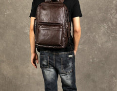 Coffee Leather Mens Cool Backpacks Large Travel Backpack Hiking Backpack for men
